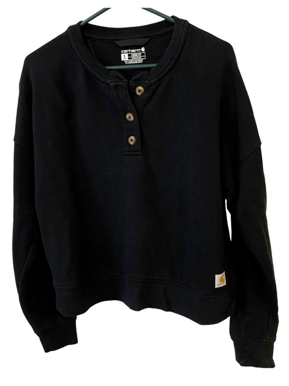 Carhartt Womens S 4-6 Black Loose Fit Henley Sweatshirt Pullover Workwear